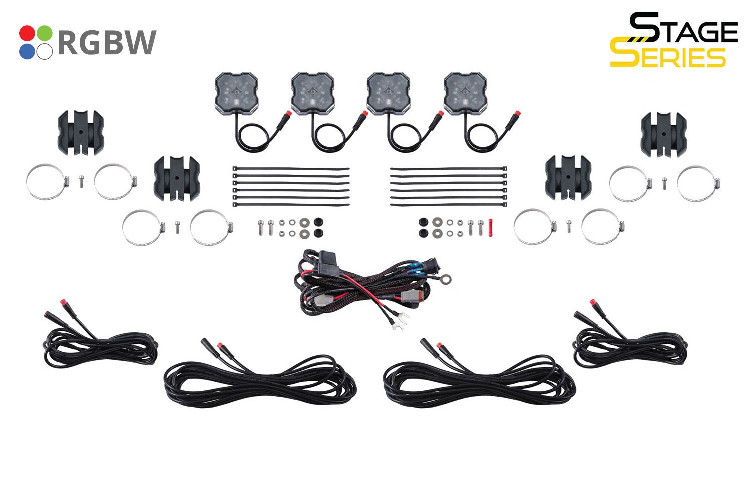 مجموعة تثبيت Diode Dynamics Rock Light SXS، RGBW (4 عبوات) مع وحدة تحكم 2