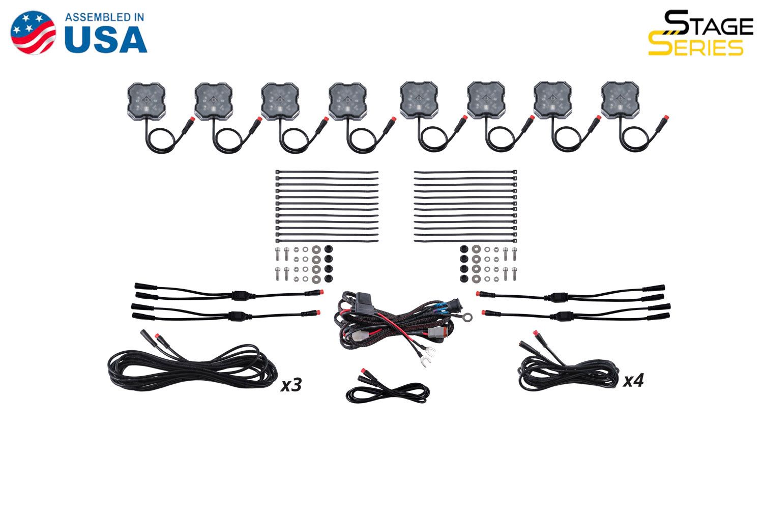طقم تثبيت LED Diode Dynamics Rock Light RGBW، (8 عبوات) مع وحدة تحكم 3