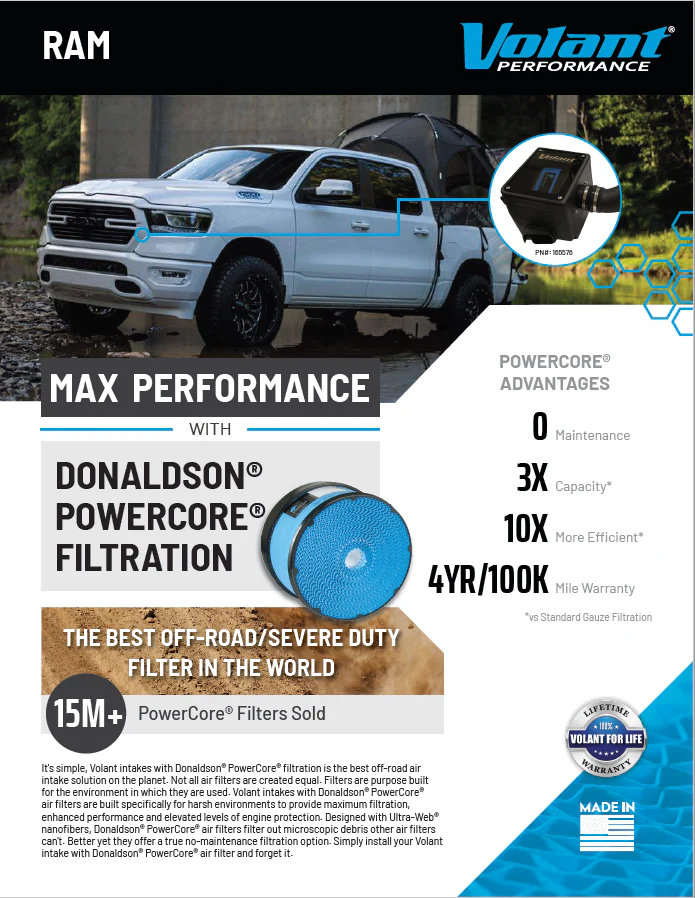 تستخدم أنظمة Volant PowerCore نظام سحب هواء لـ Dodge RAM 1500 2013-2023c 3