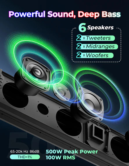 Kemi Moto Midnight 80 RGB Bluetooth 6-Speaker 32 بوصة Sound Bar 3